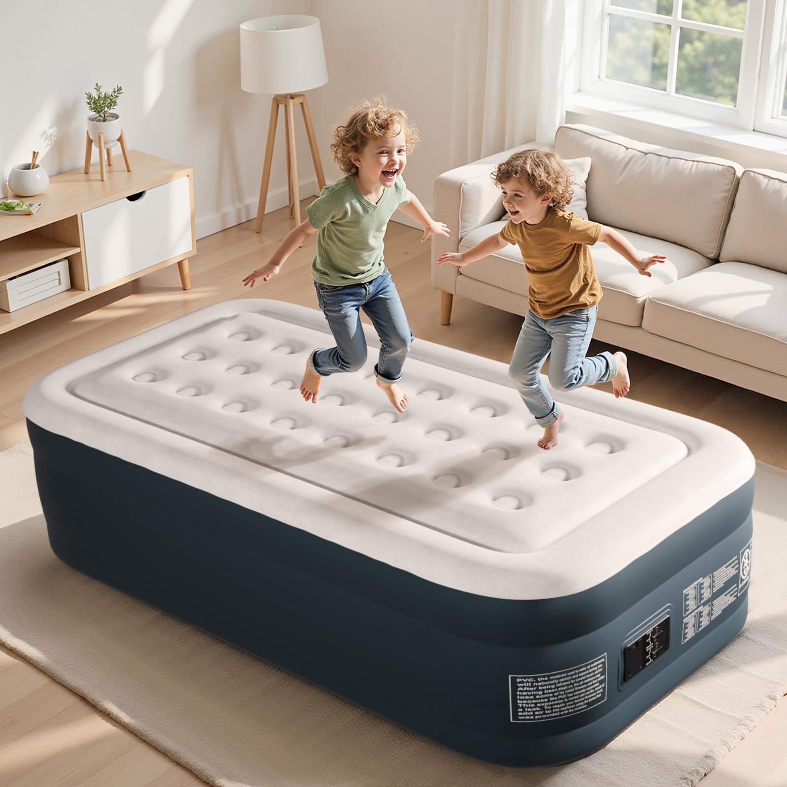Bonnlo Colchón Hinchable con Bomba Integrada, Cama Inflable Doble con Superficie de Terciopelo, con Portavasos y Bolsa de Transporte, Colchón de Aire para Camping (Gris, 190x99x45 cm)