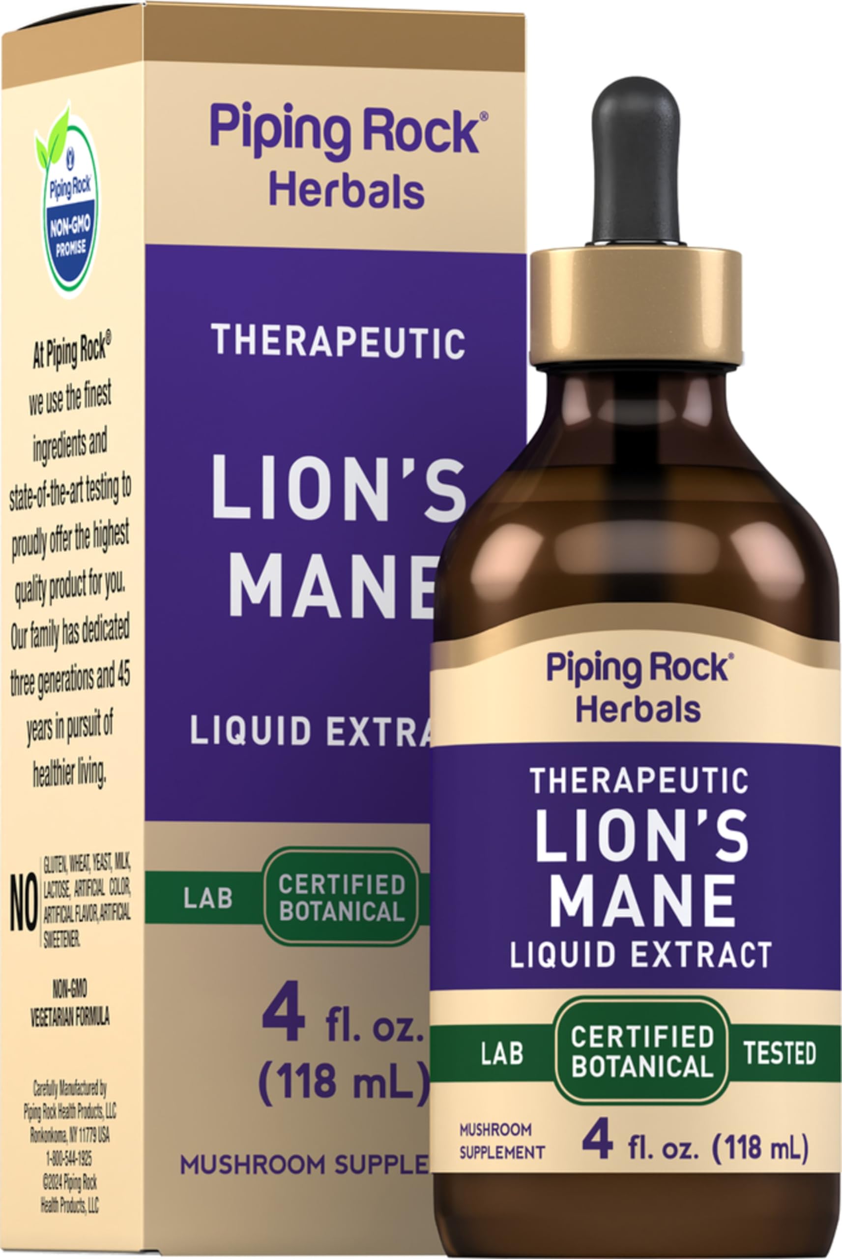 Piping Rock Lions Mane Tincture | 4 Fl Oz | Mushroom Extract Liquid Drops 4 Fl Oz (Pack of 1)