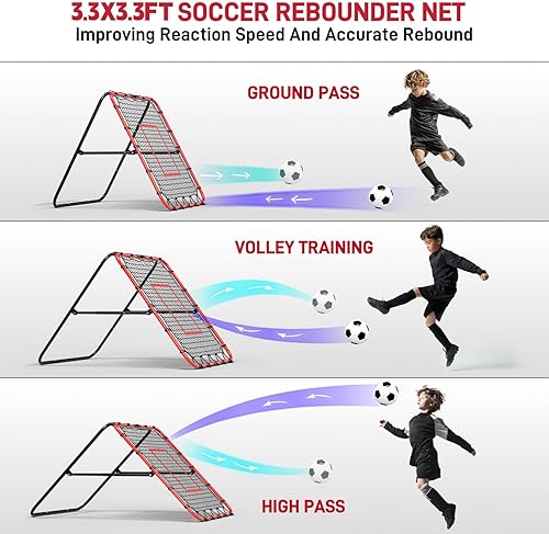 Miniatura 3 de Rebote de fútbol - Entrenador de rebote de 3.3 x 3.3 pies para fútbol, red de rebote ajustable en ángulo para pasar, disparar, ejercicios de