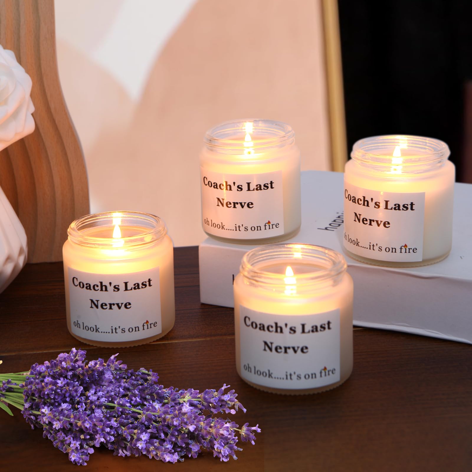 Coach Gifts Thank You Gifts for Coach Funny Gift for Women Men Coach's Last Nerve Candle Gift for Cheer Volleyball Swim Basketball Baseball Cool Coach Present (4pcs, White)