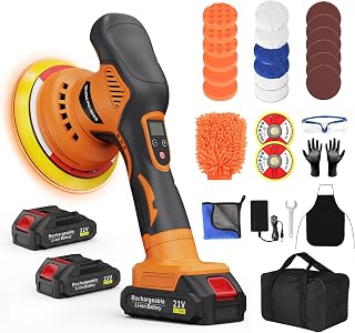 8-Speeds Cordless Car Buffer Polisher Kit (31PCS), 21V 2*2000mAh Batteries | 6IN Dual Action Polisher, Pure Copper Motor Car Buffers Polishers for Waxing, Polishing & Scratch Removal on Cars RVs Boats
