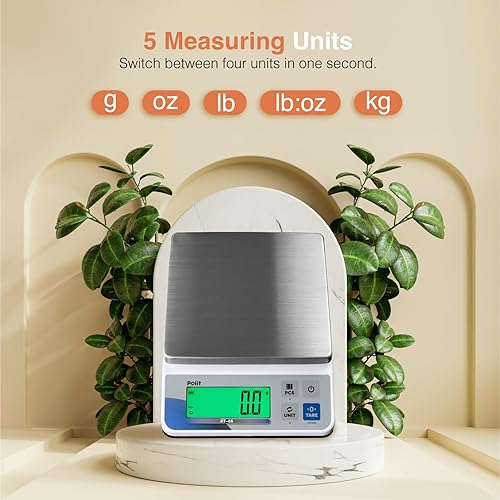 Miniatura 2 de Polit Báscula digital de cocina KT-66 de 30 libras28.7 lbs Báscula de precisión de alimentos de 0.05 oz1 g con pantalla LCD, batería o enchufable,
