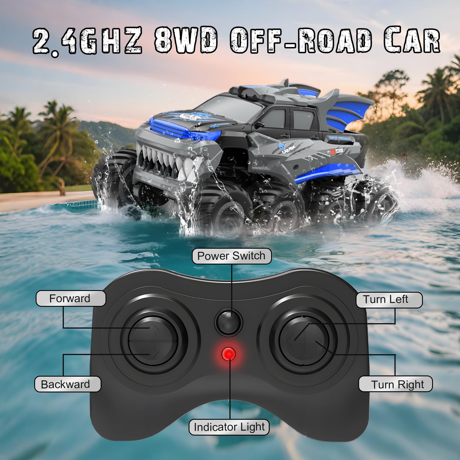FEIMUOSI Zdalnie sterowany samochód amfibii RC Car: 8WD Outdoor Games, zabawka, ciężarówka, hobby, offroad, dla dzieci i dorosłych, na Boże Narodzenie, urodziny, prezent