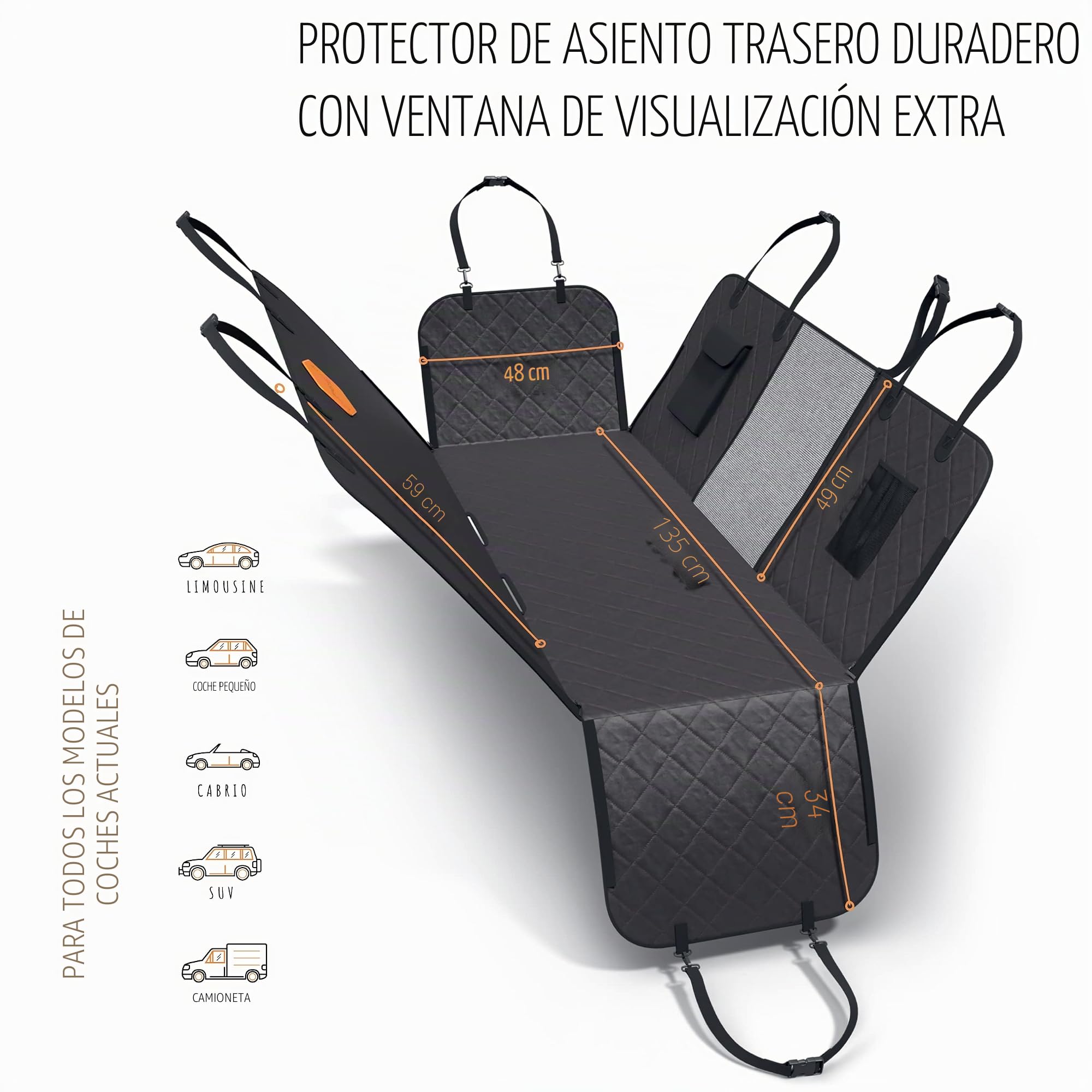 Rudelkönig Funda Coche Perro Impermeable - Protector Asiento Universal | Cubreasientos trasero acolchado con solapa lateral, bolsillo y correas ajustables - apto para cualquier vehículo