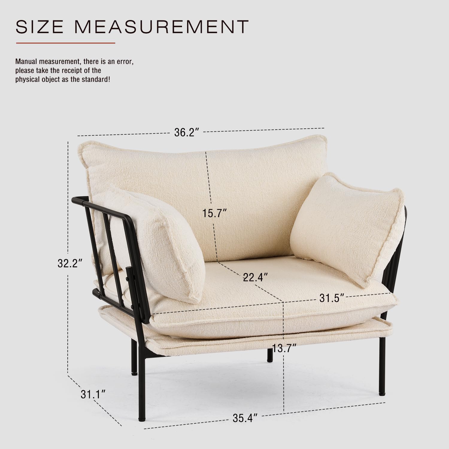 Bouclé Loungesessel mit Metallbeinen – gepolsterter Akzentstuhl als Lesesessel, Wohnzimmerstuhl, Schlafzimmerstuhl & Balkonstuhl, moderner Polstersessel für Entspannung (Creme, 1 Stück)