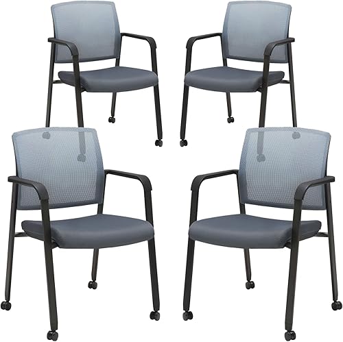 CLATINA Sillas de recepción de invitados con respaldo de malla con ruedas, sillas de sala de espera con asiento de tela tapizado y soporte lumbar