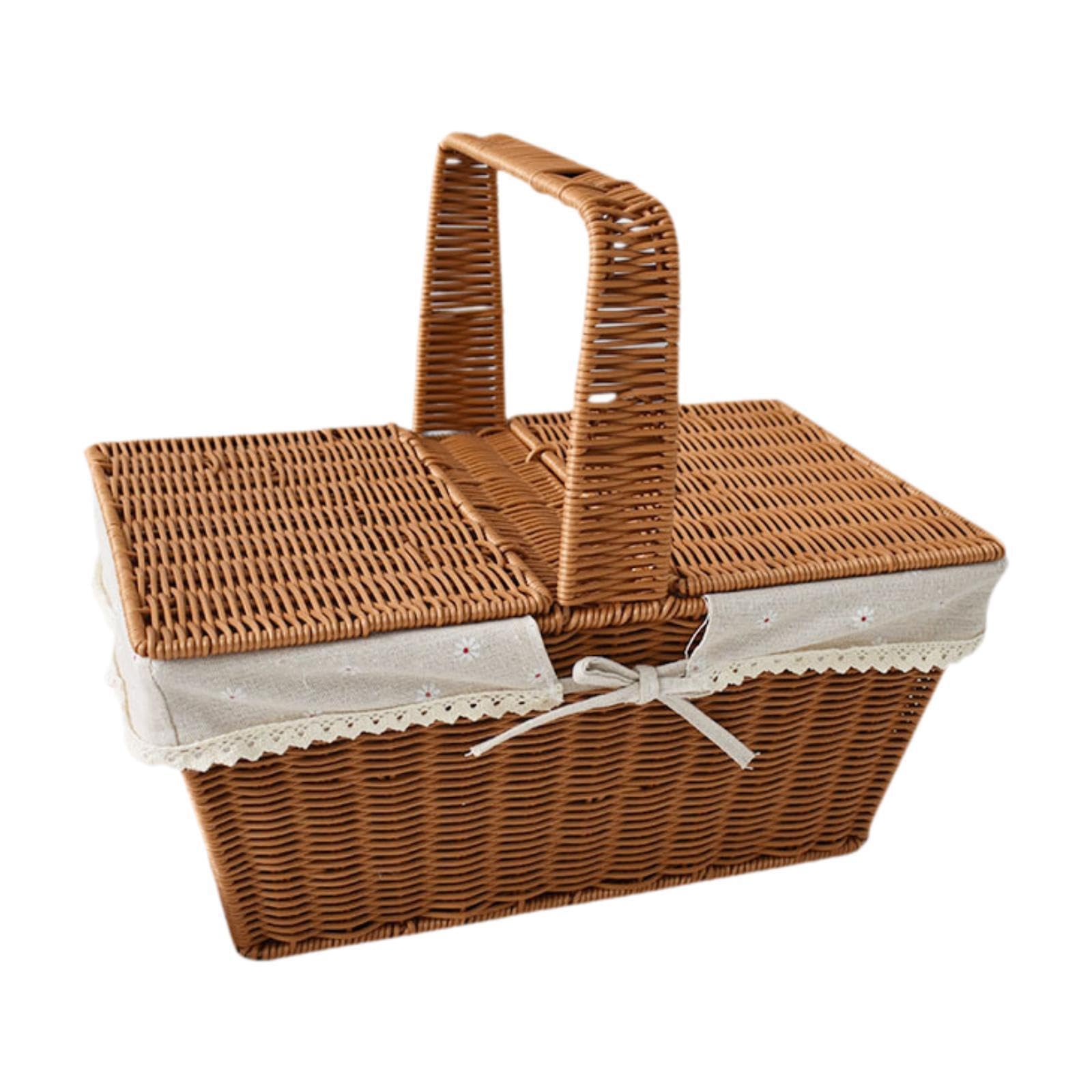 LIXSAZSE Picnic Woven Basket Storage Hamper Outdoor Charming For Family Picnics And Gatherings Rustic Imitation Rattan Storage Basket Is For Variety Of, Style B