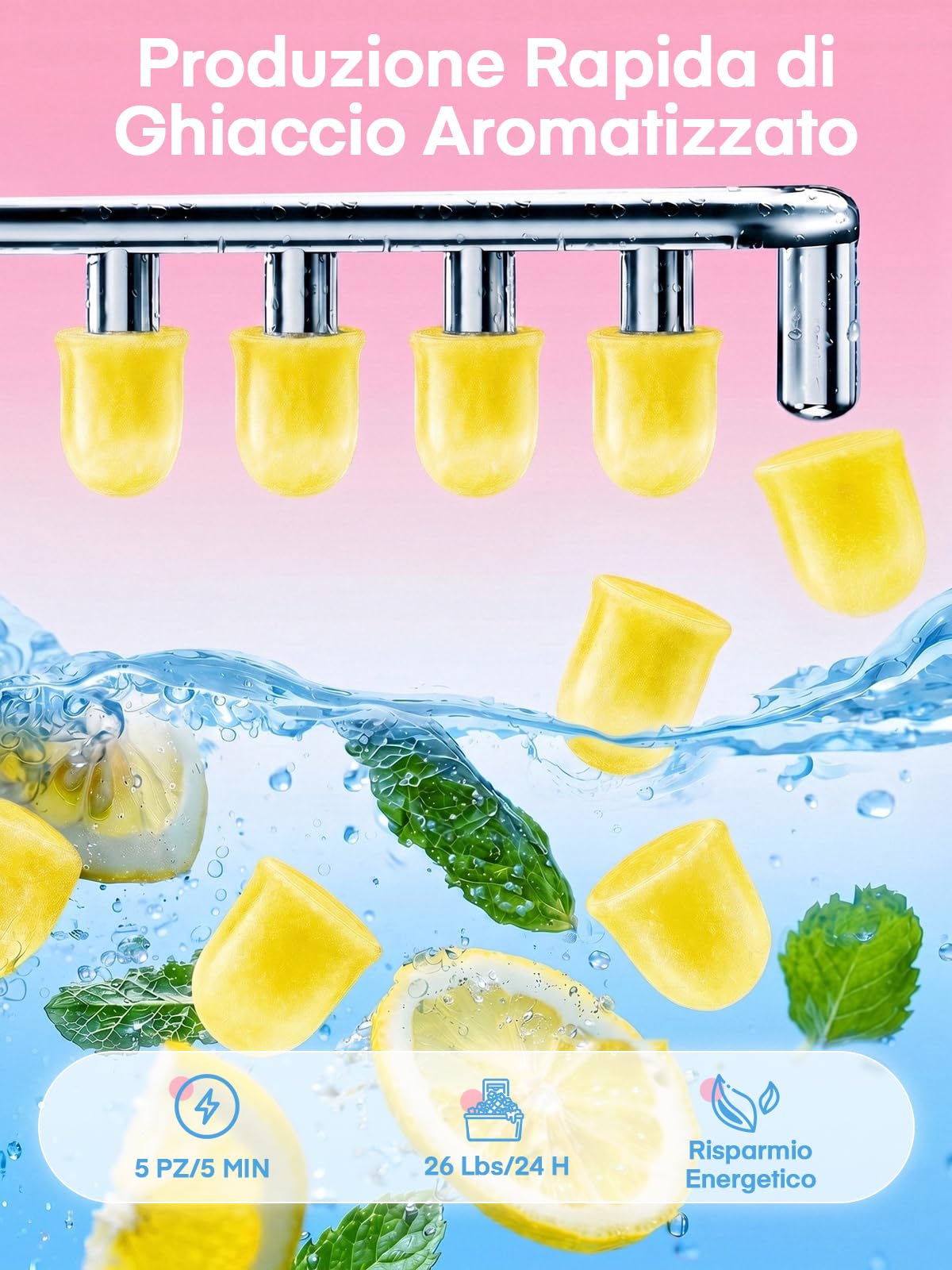 FOHERE Macchina del Ghiaccio Portatile 11kg/24h, Per Congelare Varie Bevande, 5 Minuti 5 Cubetti, 2 Dimensioni di Ghiaccio, con Casa/Cucina/Ufficio/Feste