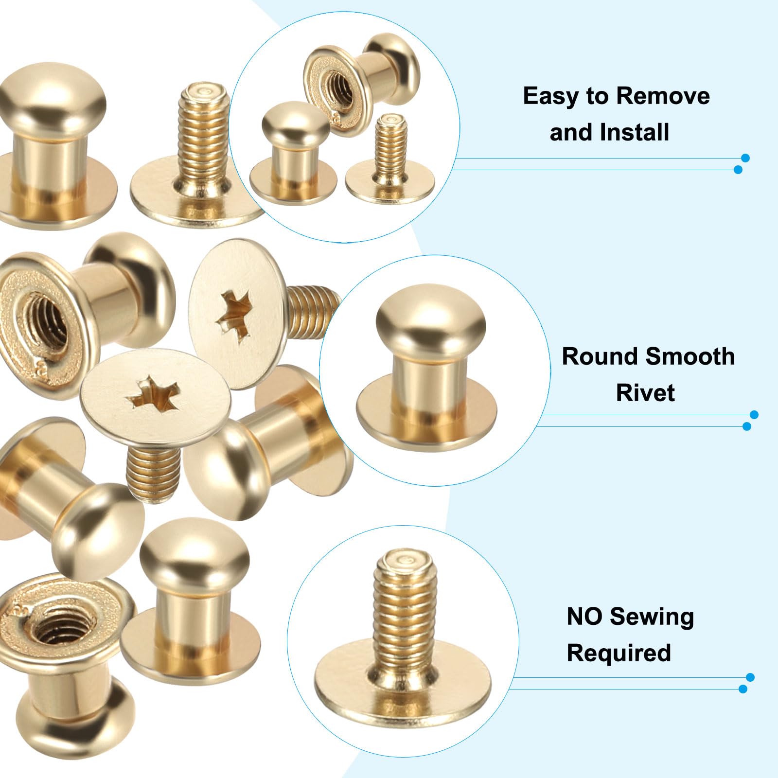 PATIKIL 8x7.5x6mm Spikes for Clothes 30 Set Metal Button Spikes with Punch & Screwdriver Screw Kit Flat Head Rivets Screw DIY Leather Barrel Studs Hardware Trim Craft - Image 3