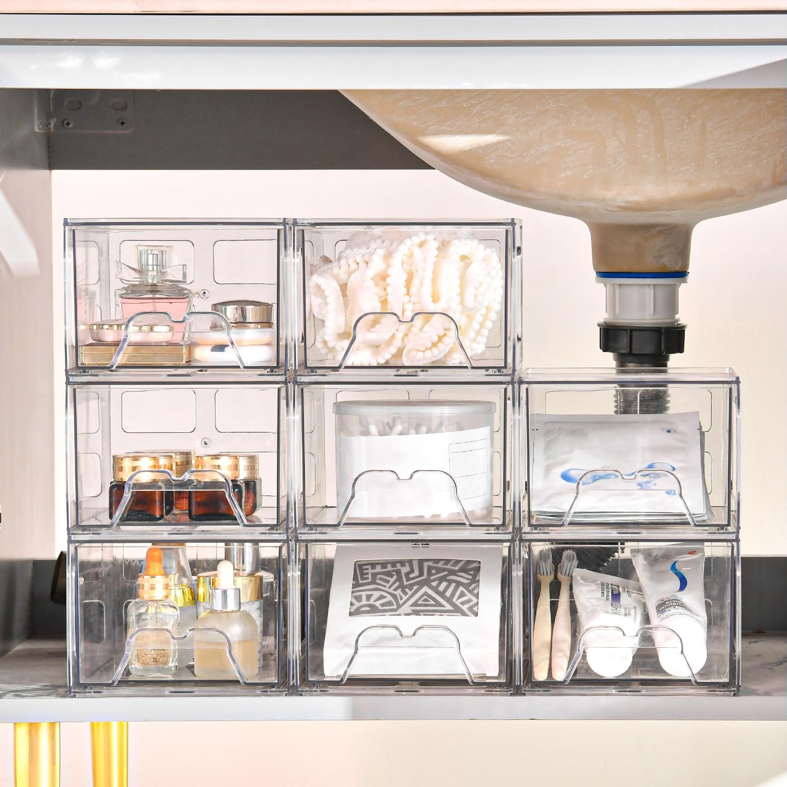 Stebopum Acryl Kosmetik Organizer, Stapelbare Schubladenbox & Transparente Schubladen Organizer für Schminktisch und Badezimmer (4Pack)