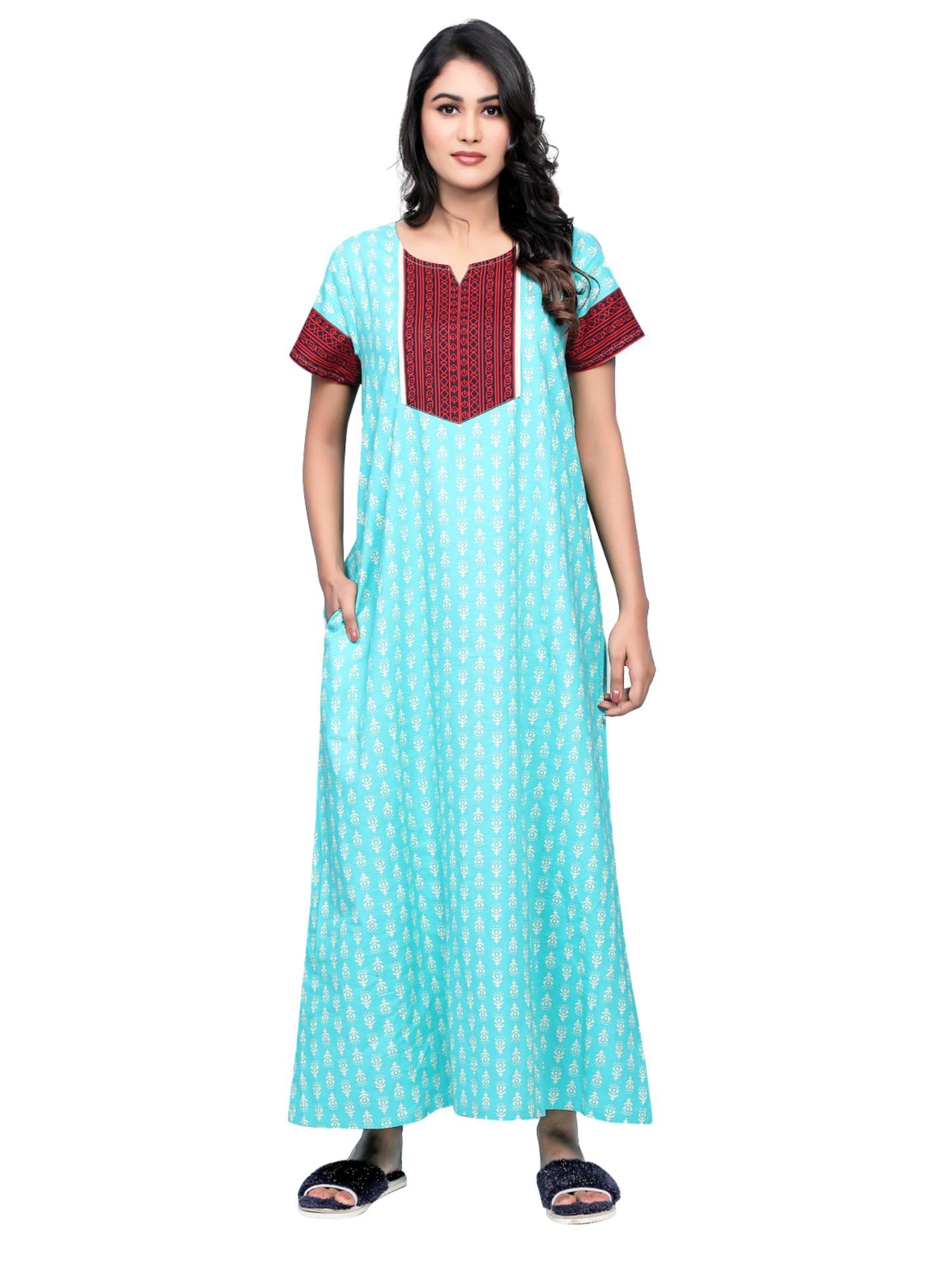 evolove Women's Cotton Long Maxi Night Gown Nighty Dress with Pocket, Super Soft Comfortable-picture-18