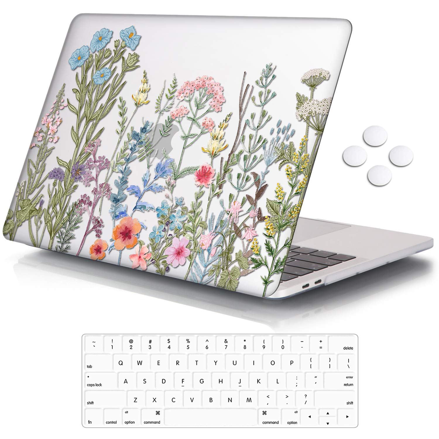 iCasso Compatible with MacBook Pro 13 inch Case 2022 2021-2016 Release A2338M2/M1/A2251/A2289/A2159/A1706/A1708, Plastic Hard Shell Case with 5 Rows Keyboard Cover for MacBook Pro 13"-Weeds (White)