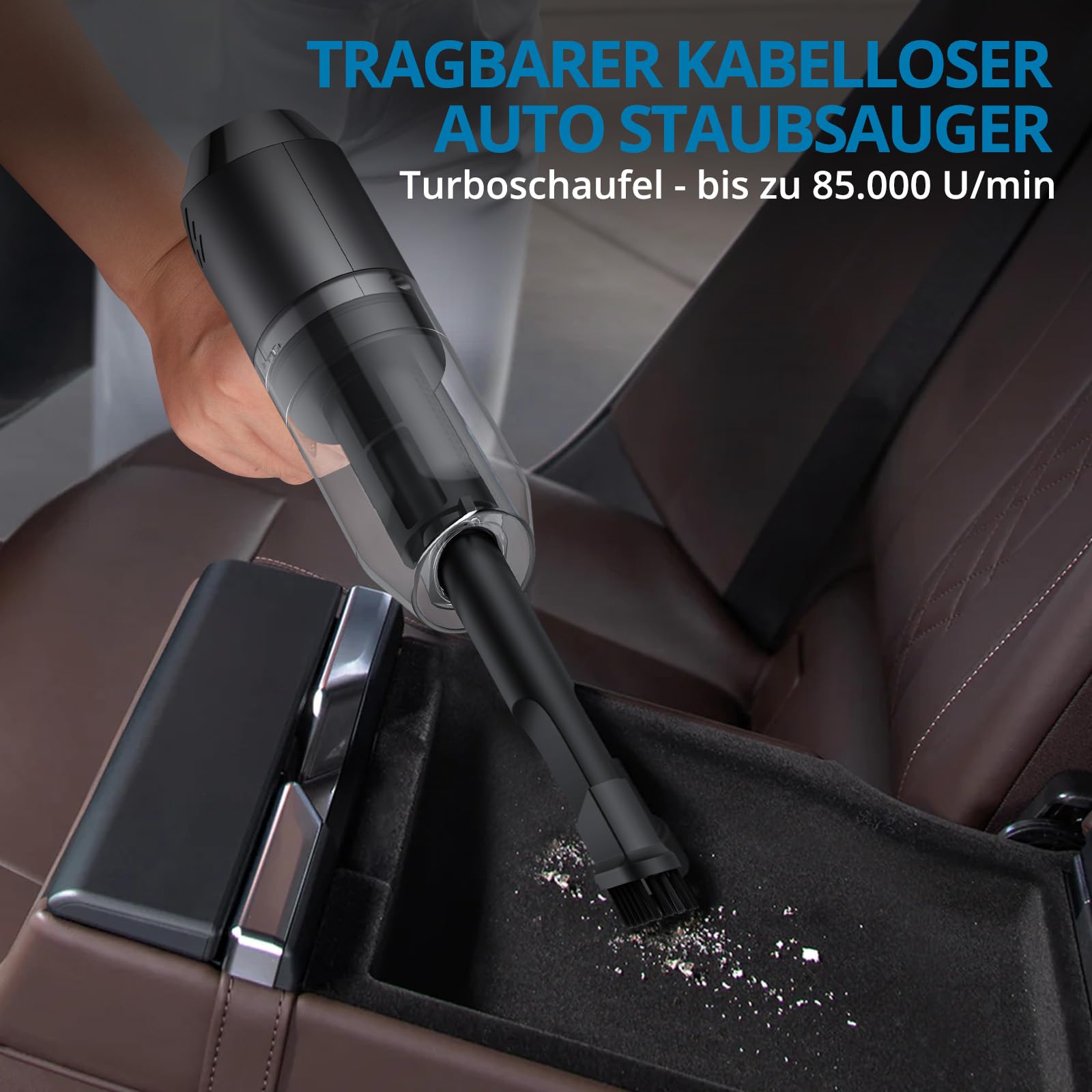 AUTOUTLET Mini Handstaubsauger Kabellos, 4 in 1 Staubsauger Auto Brushless Motor 11KPA High Power, 2-Gang 85000 U/min Druckluftspray, Akku Auto Staubsauger für Outdoor, Office Reinigung und Tierhaare
