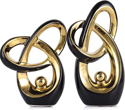 Black Gold Modern Abstract Art Home Decor Accent,Statues Coffee Table Decor for Living Room,Table Centerpieces for Dining Room,Ceramic Sculptures and Gold Knick Knacks for TV Stand Decor Black Gold