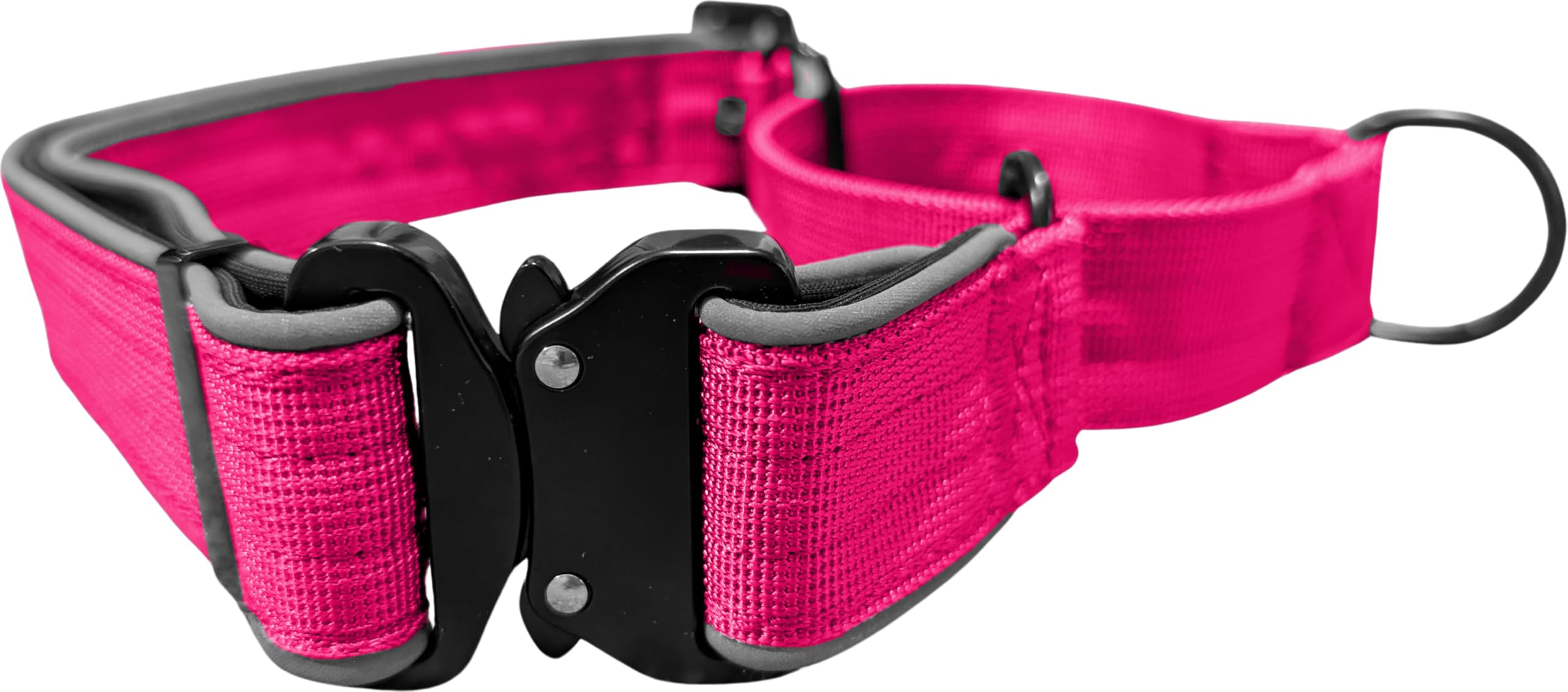BigPupStuff - Ultimate Martingale Dog Collar, 1.5" Wide, Adjustable 45-80cm (inc 15cm grab handle) Neoprene, Reflective, Training, No Pull, Metal Tactical Buckle for all L, XL, XXL, Giant (Hot Pink)