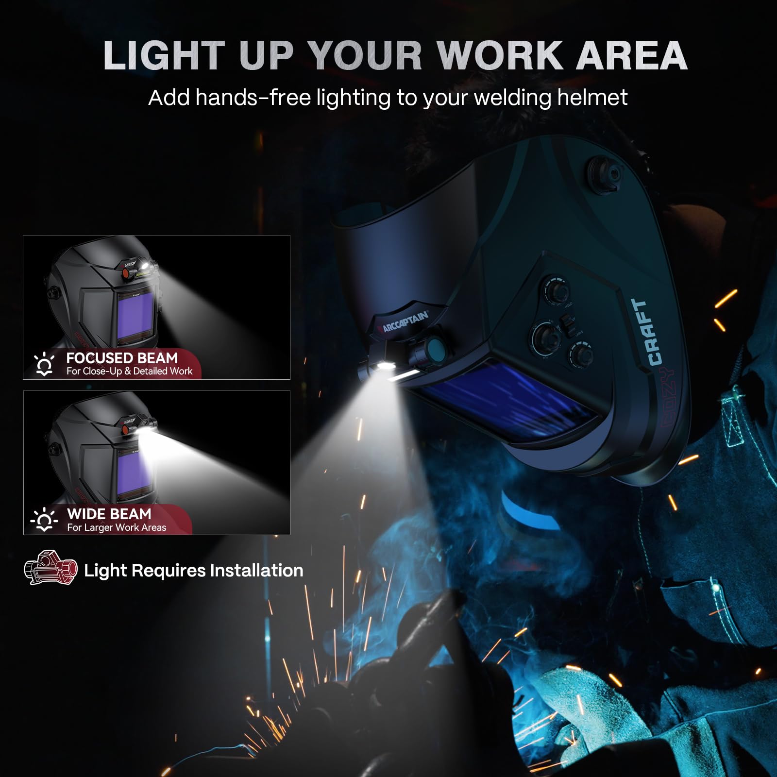 ARCCAPTAIN Auto Darkening Welding Helmet with Light, 3.94"X3.66" Large View — Amazon image 3