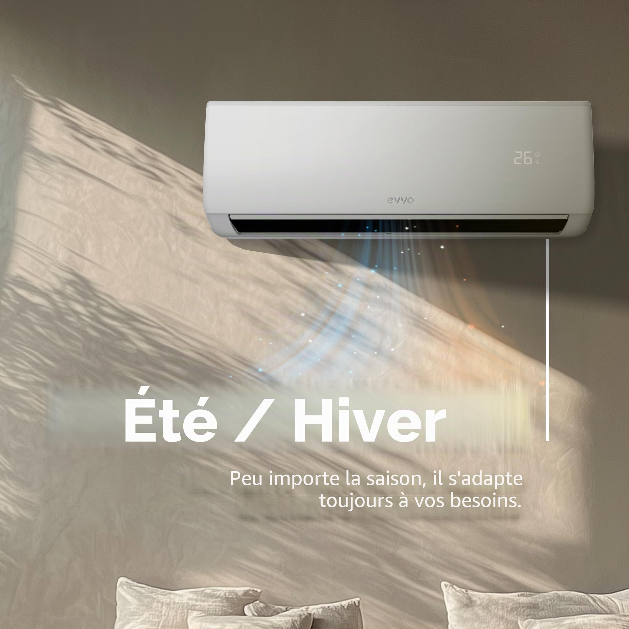EVVO Climatiseur Split Clima Refroidissement et Chauffage, Connectivité WIFI, Moteur Inverter, Pompe à Chaleur, Classe A++/A+, Déshumidificateur, R32 (12 000 BTU)