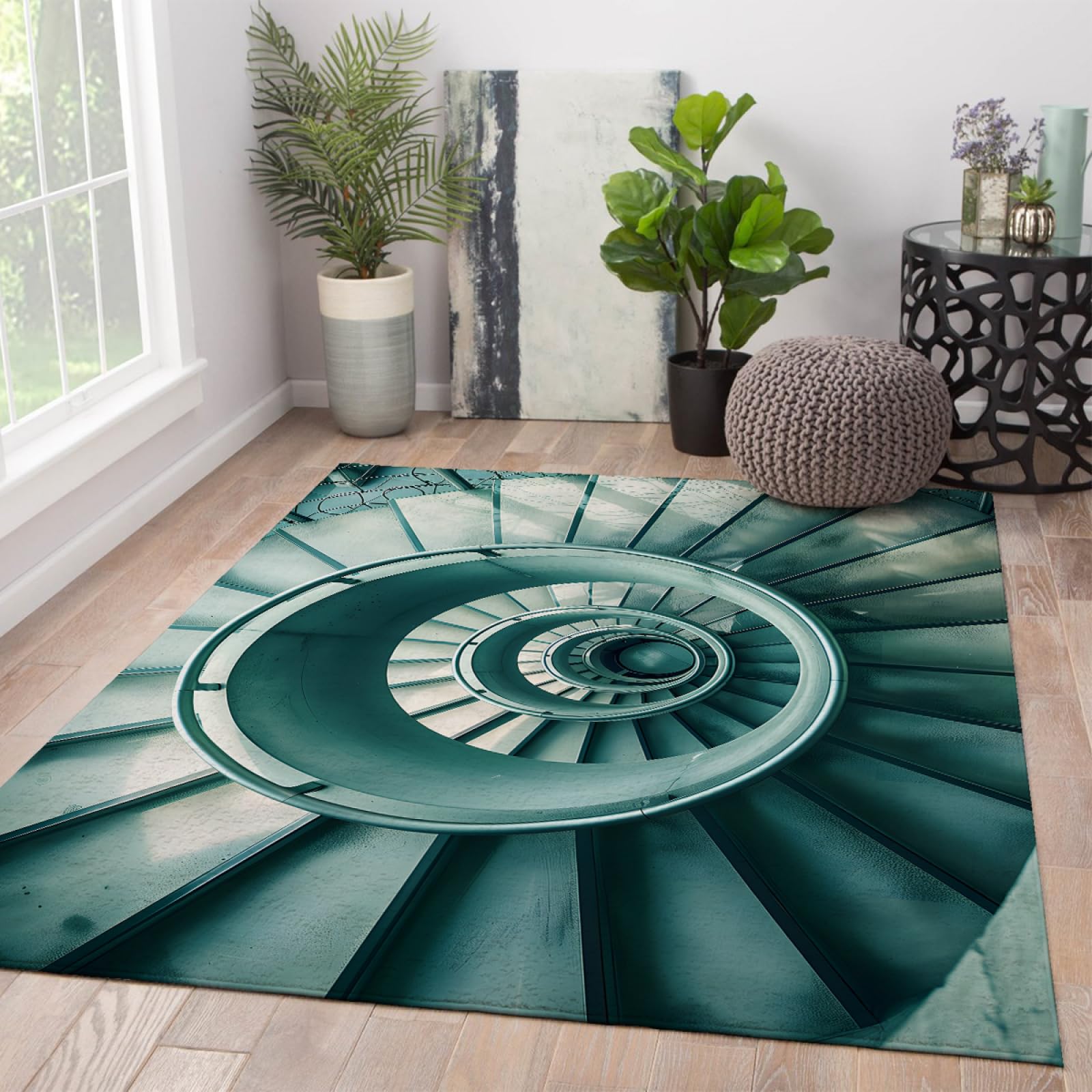 Dywaniki w stylu industrialnym, nowoczesny dywan, niskie runo, mata podłogowa, okrągły wir, spiralne, schody, dywanik z gumowym spodem, 120 x 180 cm