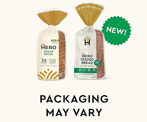 Miniatura 3 de Hero Pan con semillas: delicioso pan con 0.04 oz de carbohidratos netos, 0.00 oz de azúcar, 60 calorías, 0.47 oz de fibra por rebanada | Sabe a pan