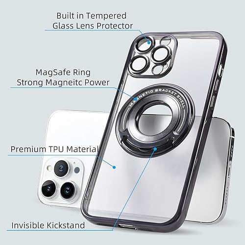 Miniatura 4 de Funda magnética con soporte invisible para iPhone 13 Pro Max, compatible con MagSafe, protector de lente de cámara integrado, chapado de lujo,