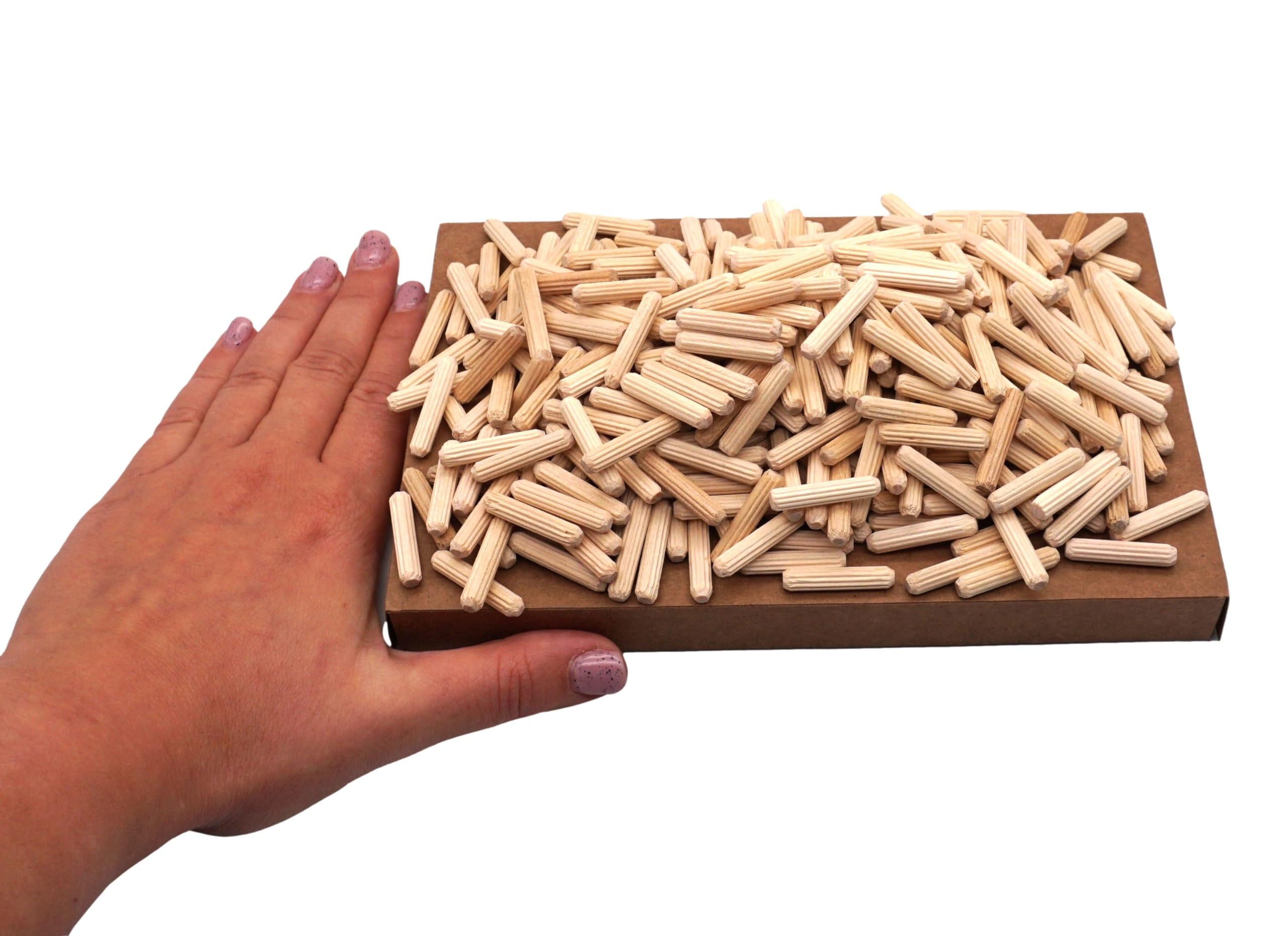 SKIR'CO (400 pcs) Wooden Dowels 5 x 25 mm, Grooved Wood Plugs, Ribbed Pins for Furniture Grooved Dowels, Beige - Image 4