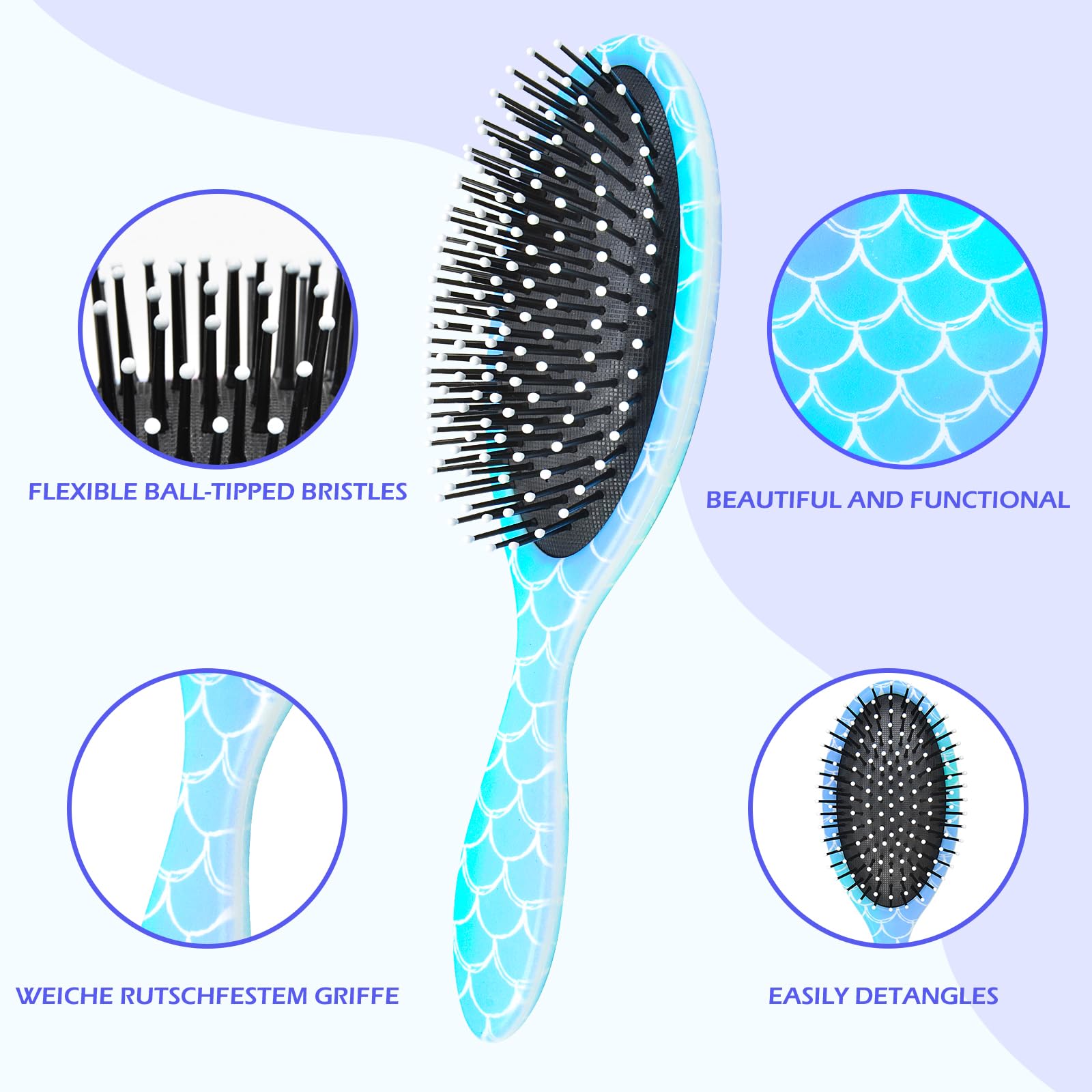 Kids Hair Brush Girls, Toddler Wet Dry Detangling Hair Brush for Curly Thick Hair Pain-Free Comb Girls Kids Women Unicorn Mermaid - Image 2