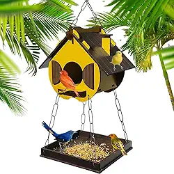 Comedouro Tratador Pássaros Livres Casinha De Passarinho Mdf (Amarelo)