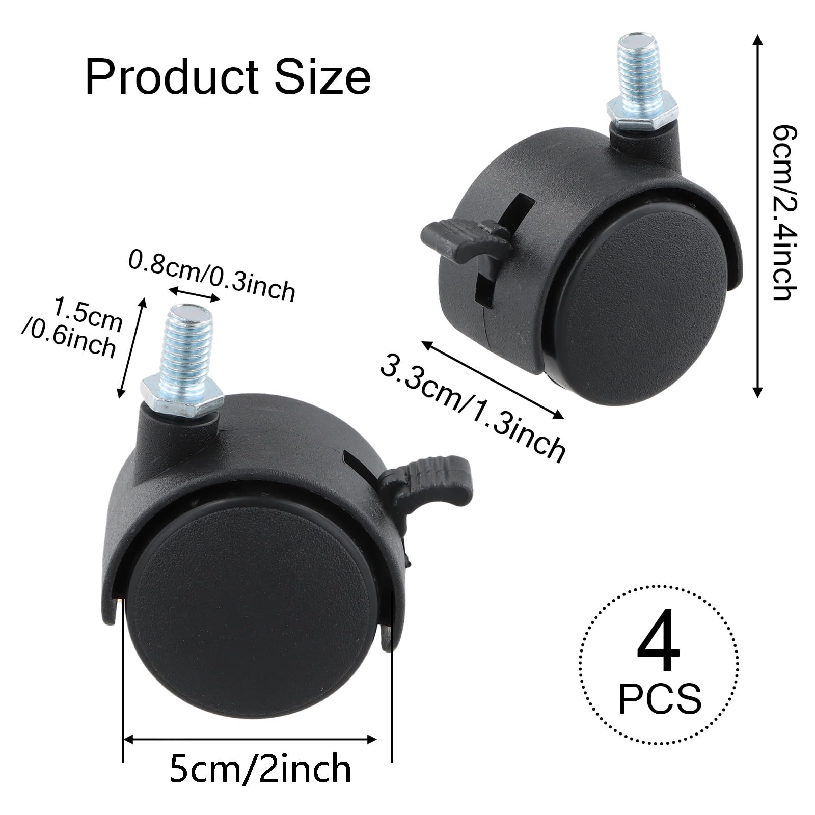 Ruote Girevoli In PU 50 Mm Con Freno – Set 4 Pezzi (2+2) – Carico 125 Kg, Antigraffio, Silenziose, Per Mobili E Carrelli