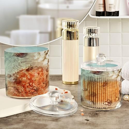 Miniatura 4 de Starfish Summer Beach Qtip - Dispensador de soporte con tapas, juego de 2 recipientes de plástico para almacenamiento de alimentos, recipientes de