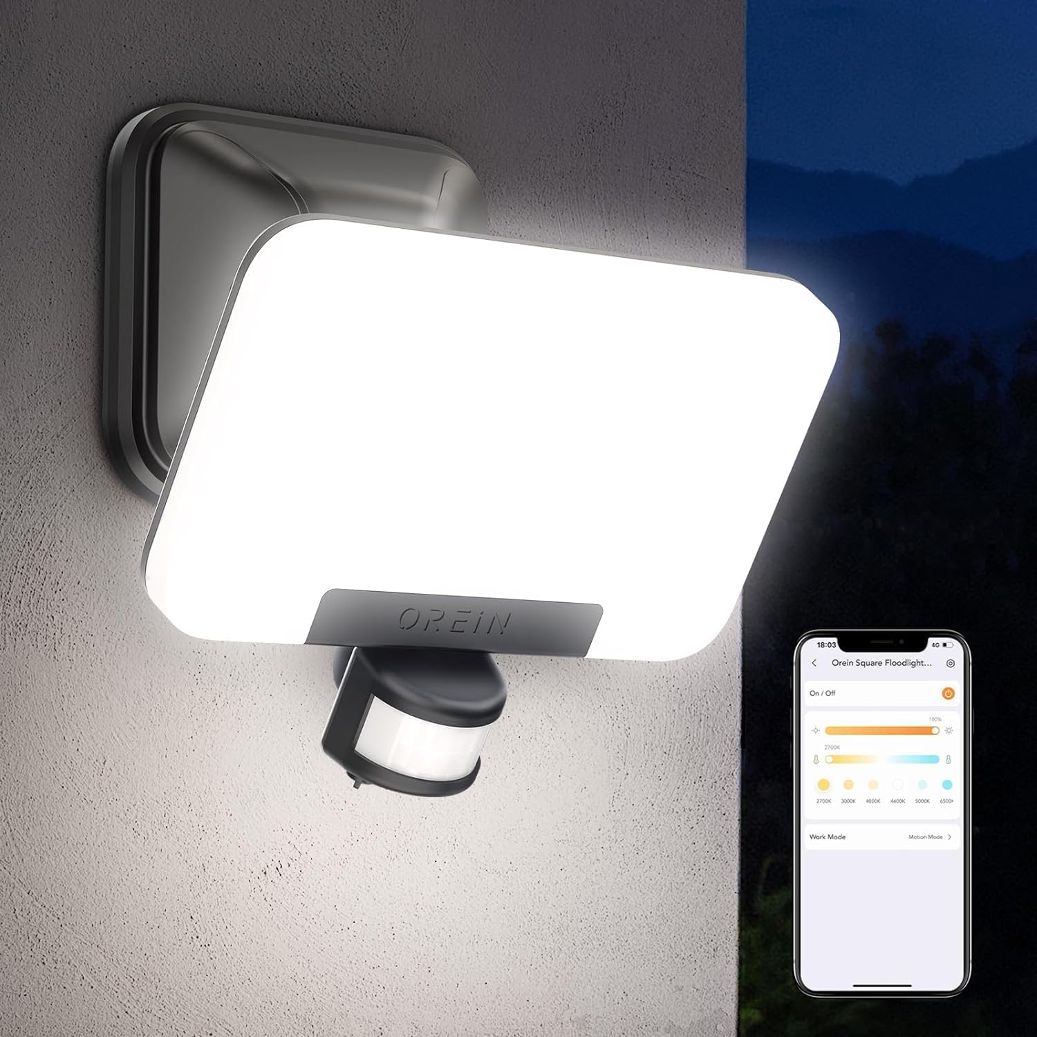 OREiNSmart LED Outdoor Wall Light with Motion Sensor, 24W=200W, App Control, CCT 3-Color, 2800lm, Group Control & Schedule, IP65 Waterproof for Yard, Front Door, Patio