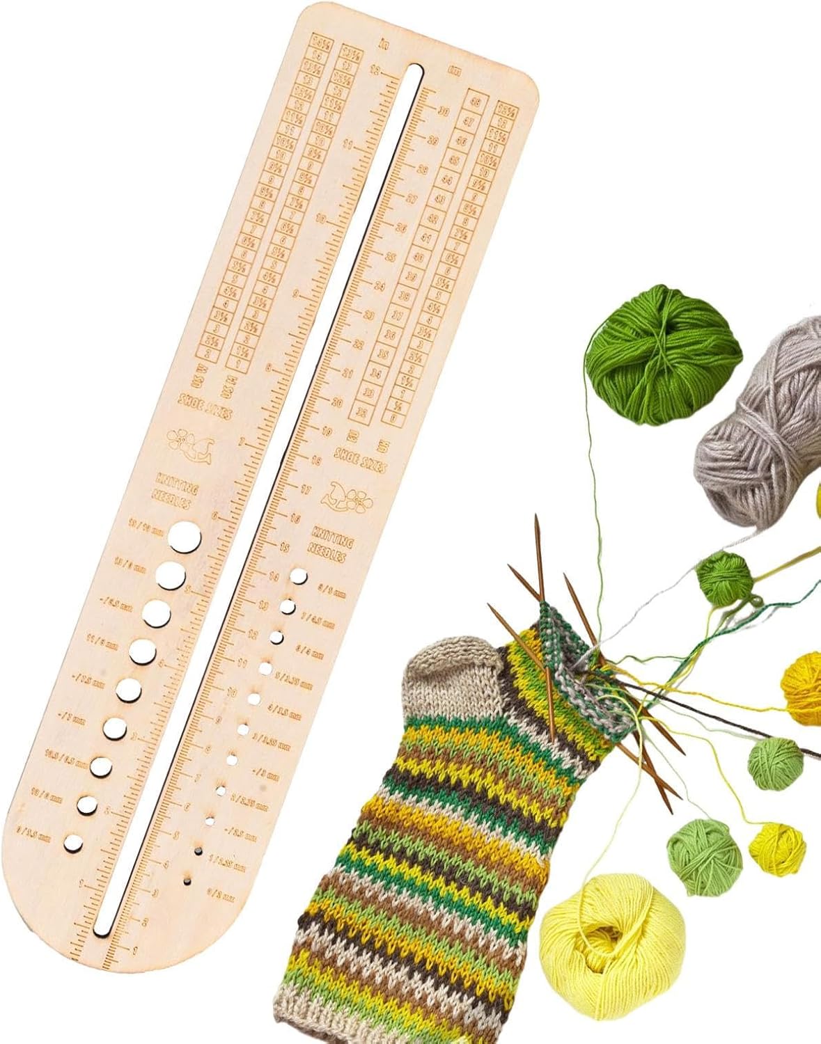 Sock Ruler Tool for Knitting,Size Measurement Ruler Crochet,Circle Template Ruler Sock Crochet