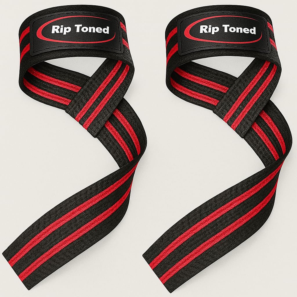 Rip Toned Wrist Straps For Weightlifting - 23" Weight Lifting Straps for Men, Women (Padded) - Cotton Gym Wrist Wraps for Deadlift, Strength Training, Powerlifting, Bodybuilding - Workout Straps Red