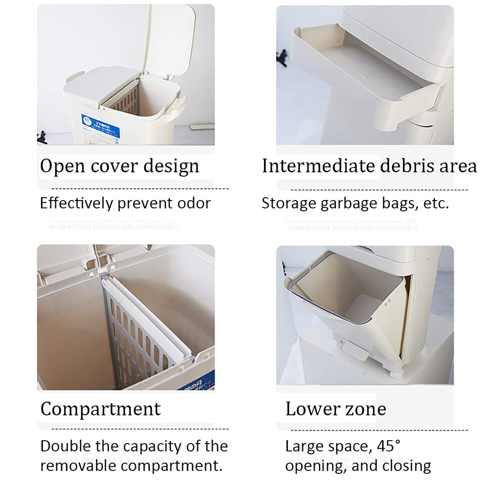 QWEASDF Trash Can Double Layer Strato di plastica Classificazione Stampa Tipo Superiore e Pedale Tipo Abbassa Il Livello con Doppio Coperchio Cucina Bagno Bidone per Il Riciclaggio,Double Layer