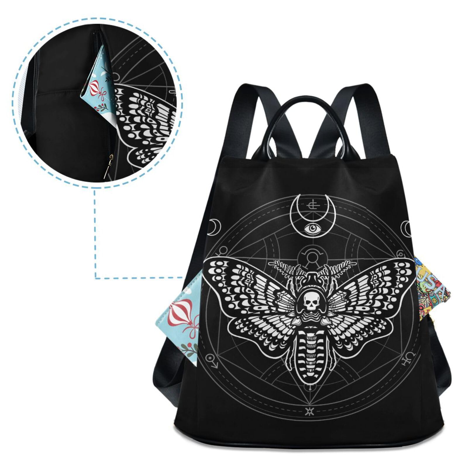 ALAZA Mochila antirrobo para mujer, mochila de viaje, bolsa de hombro, calavera, rosas y araña, mochila de moda, casual, mochila de día, colgante de bola de pelo