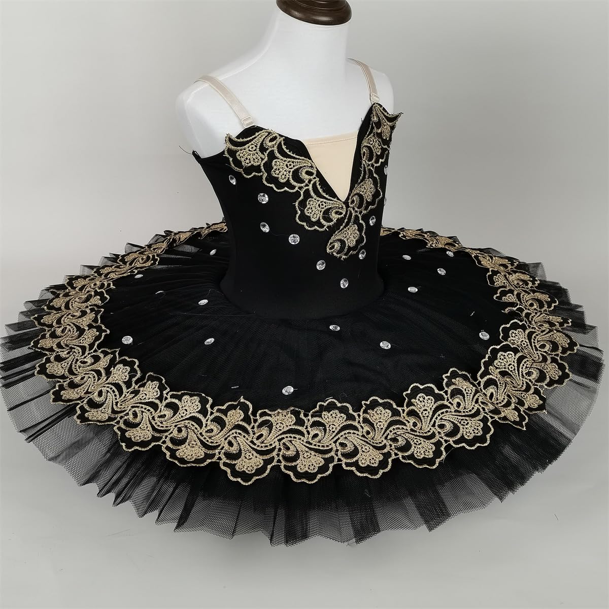 Mädchen Kinder Schwarz Professionelles Pancake Ballett-Tutu, Schwanensee-Motiv Ballettkleid, tanzaufführungen