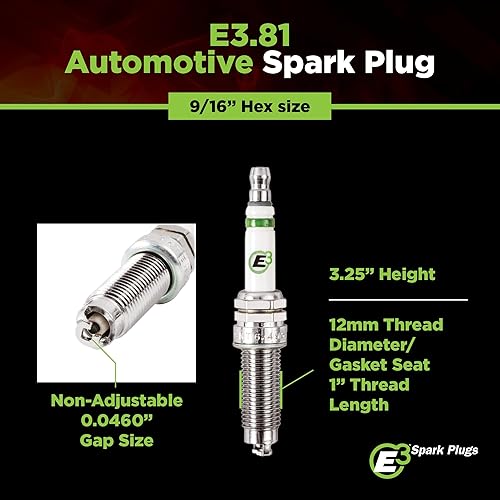 Miniatura 7 de E3 Bujías automotrices E3.81 Premium con tecnología DiamondFIRE para un mejor rendimiento, 0.472 in, alcance de 1.000 pulgadas, asiento de junta,