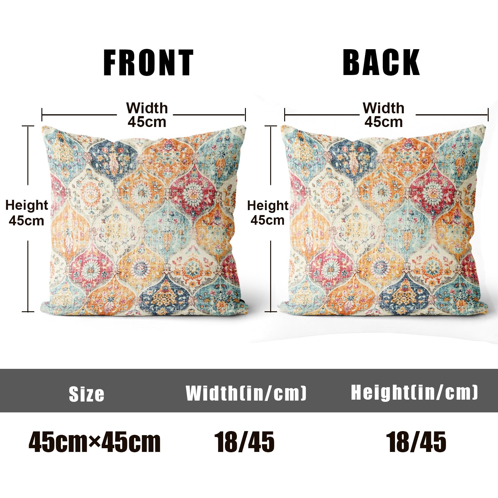 XPHZZL Pack of 2 Short Plush Soft Decorative Cushion Covers 45 x 45 cm Square Throw Pillow Case Boho Style Pillowcases for Sofa Bedroom Outdoor Patio Garden with Invisible Zipper 18x18 Inch - Image 2
