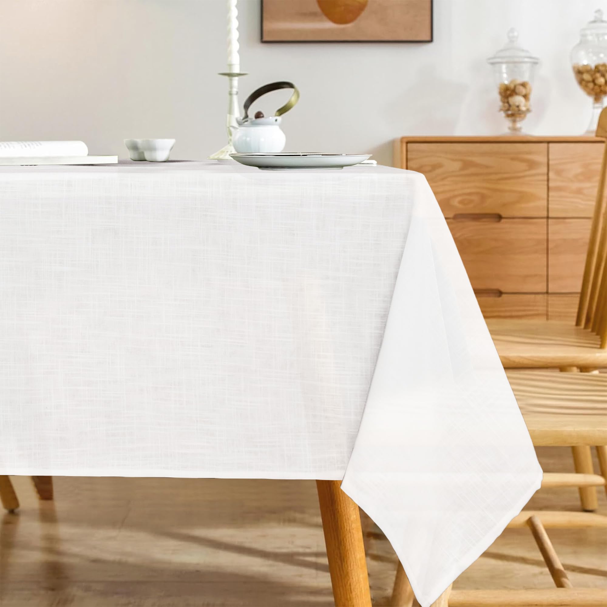 Karseteli Linen Textured Rectangle Tablecloth, Slubby Lightweight Table Cloth 60 x 102 Inch, Water Resistant Stain Resistant Farmhouse Burlap Table Cover for Kitchen Dining Room-image-12