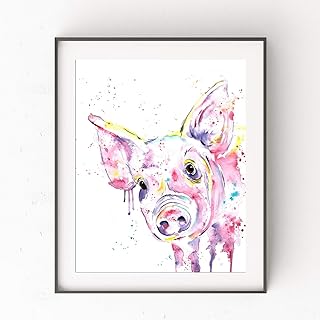 Pig Wall Art Print by Whitehouse Art | Baby Nursery Decor, Bathroom Decor, Farmhouse Decor for the Home| Professional Art Print of a Pink Pig Original Watercolor Painting| Housewarming Gifts | 5 Sizes