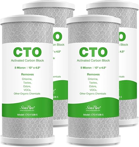 SimPure Filtro de agua para toda la casa, cartucho de repuesto de filtro de bloque de carbón activado BB de 10 x 4.5 pulgadas, filtro CTO de coco