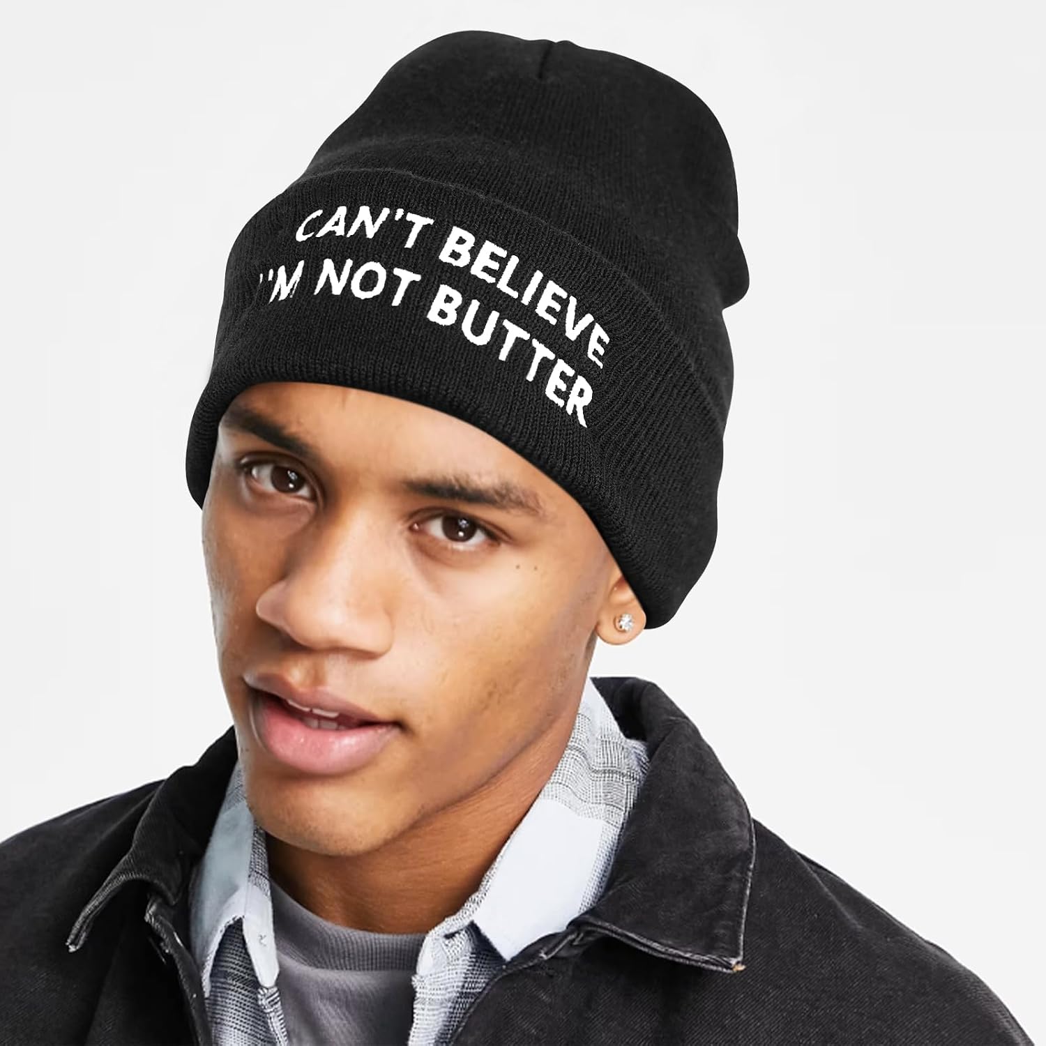Funny Winter Knit Beanie Hats with Embroided Text and Pattern Design, Perfect Halloween for Men Women Teens