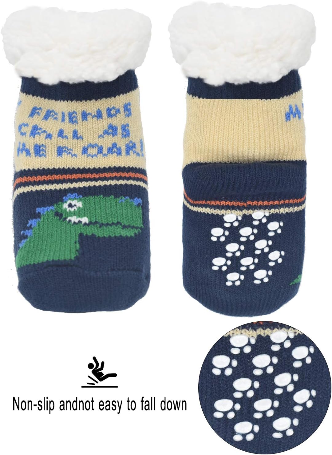 FENELY 3 Pairs Winter Kids Fuzzy Slipper Socks 2-4/4-6/6-8 Girls Boys Thermal Warm Non-Skid，Gifts for Christmas Stocking