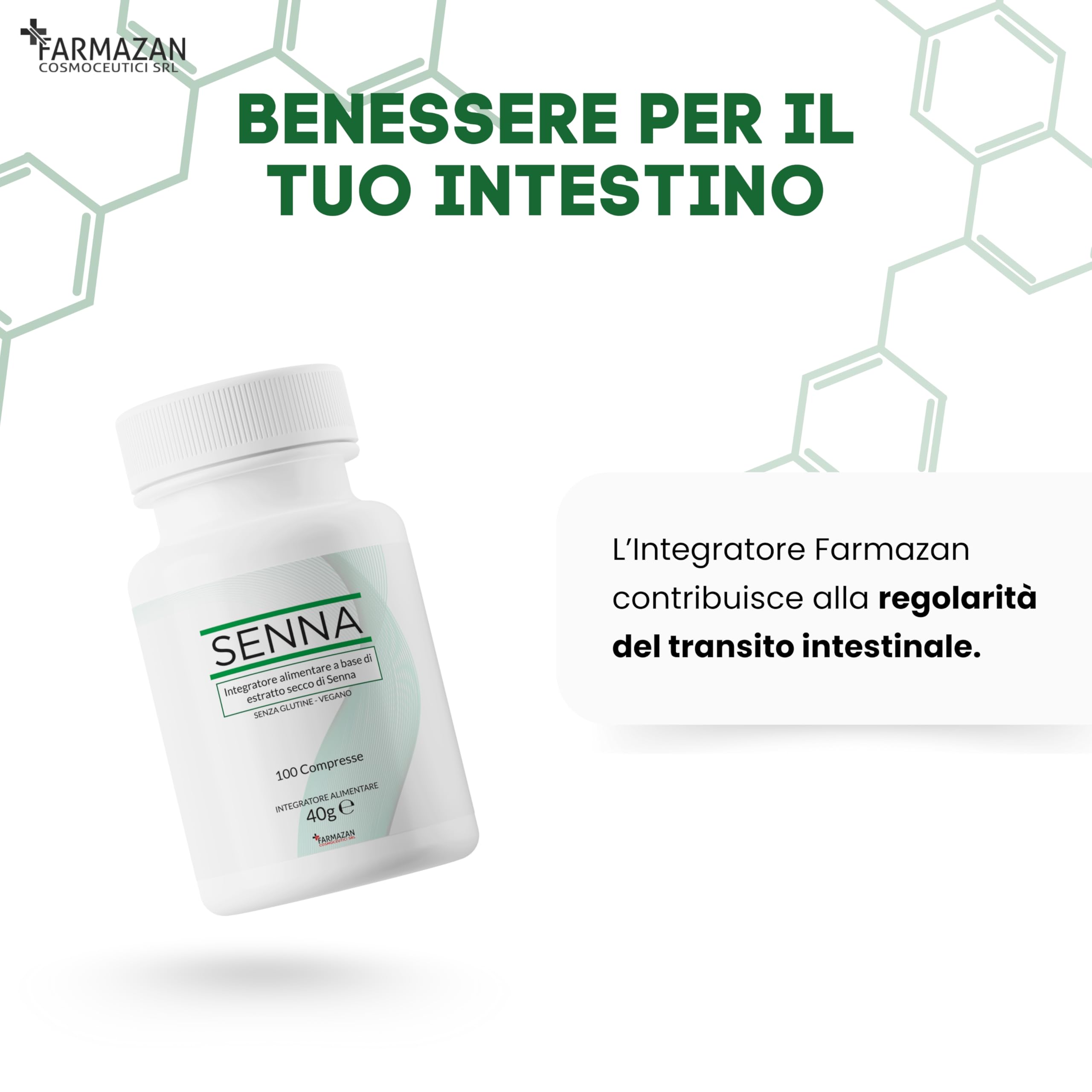 Farmazan Senna, 100 Compresse da 200mg, Integratore Alimentare a Base di Senna, che Contribuisce alla Regolarità del Transito Intestinale, Senza Glutine