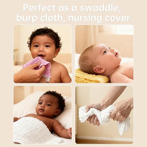 Miniatura 3 de Paquete de 6 paños de baño para bebé, 12 x 12 pulgadas, extra absorbentes y suaves, paños de lavado para recién nacidos y niños pequeños, suaves con