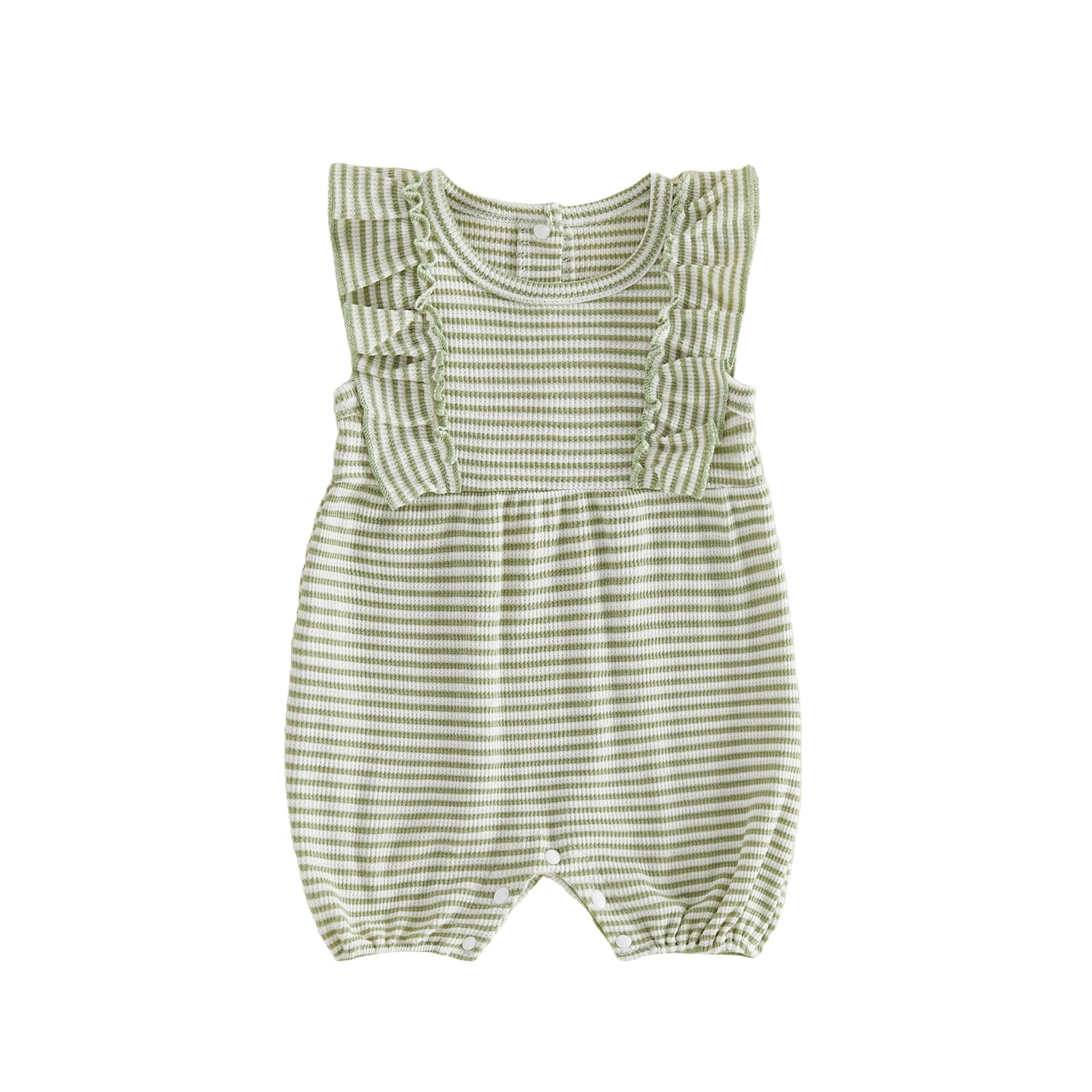 Infant Baby Girl Summer Clothes Daisy Embroidery Ruffle Sleeve Romper Onesie Waffle Jumpsuit Newborn Outfit 6-12 Months Solid Green
