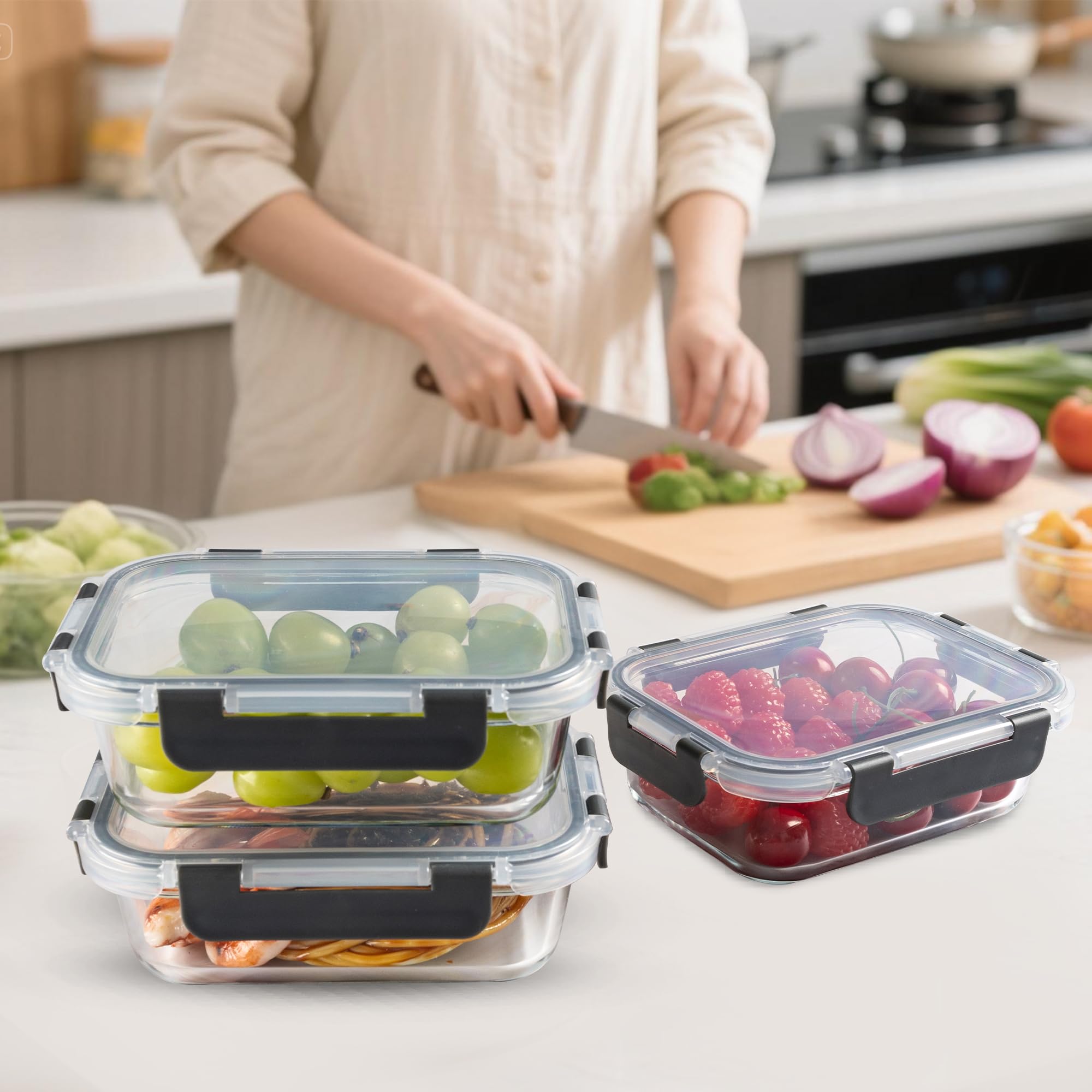 10 Stück 625 ml Glasbehälter für Mahlzeiten, Frischhaltedosen mit Deckel | Luftdichte, auslaufsichere Lunchbehälter für Küche, Gefrierschrank, Mikrowelle, spülmaschinenfest (Grau)