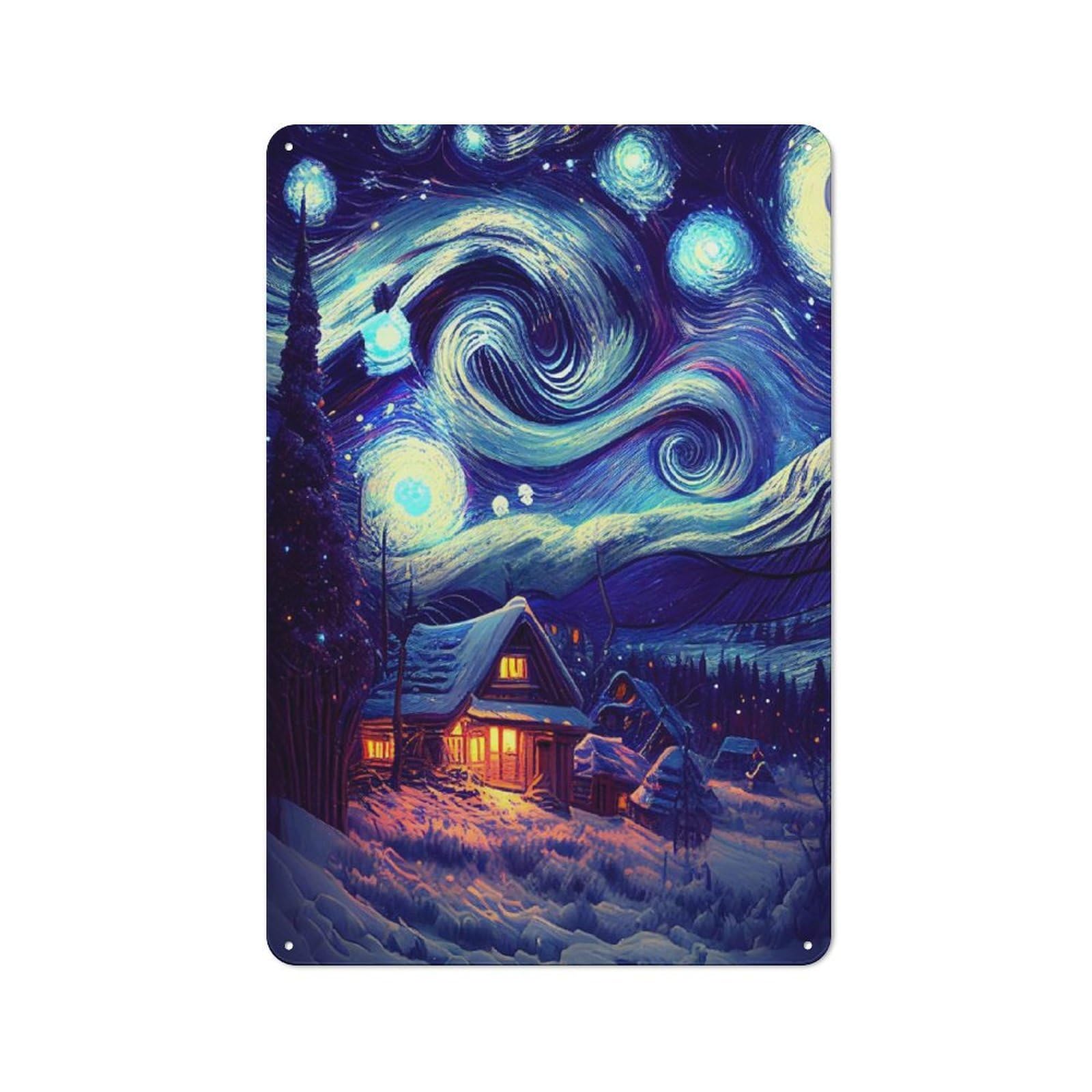 Junmoney The Starry Night Universe 30X20cm Vintage Tin Sign With For Hobby Room Or Studio, For Winter Interiors And Metal Sign Collectors