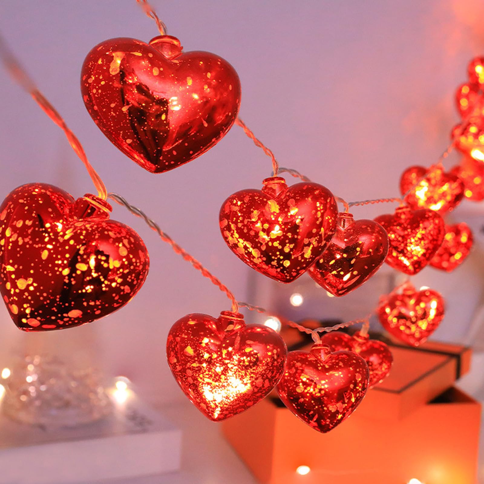 Falafoty Red Heart String Lights, 3M 20 LED Love Heart Fairy Lights Valentine's Day Indoor Decorative Light, Battery Powered Light String for Valentine's Day Wedding Mother's Day Anniversary Decor