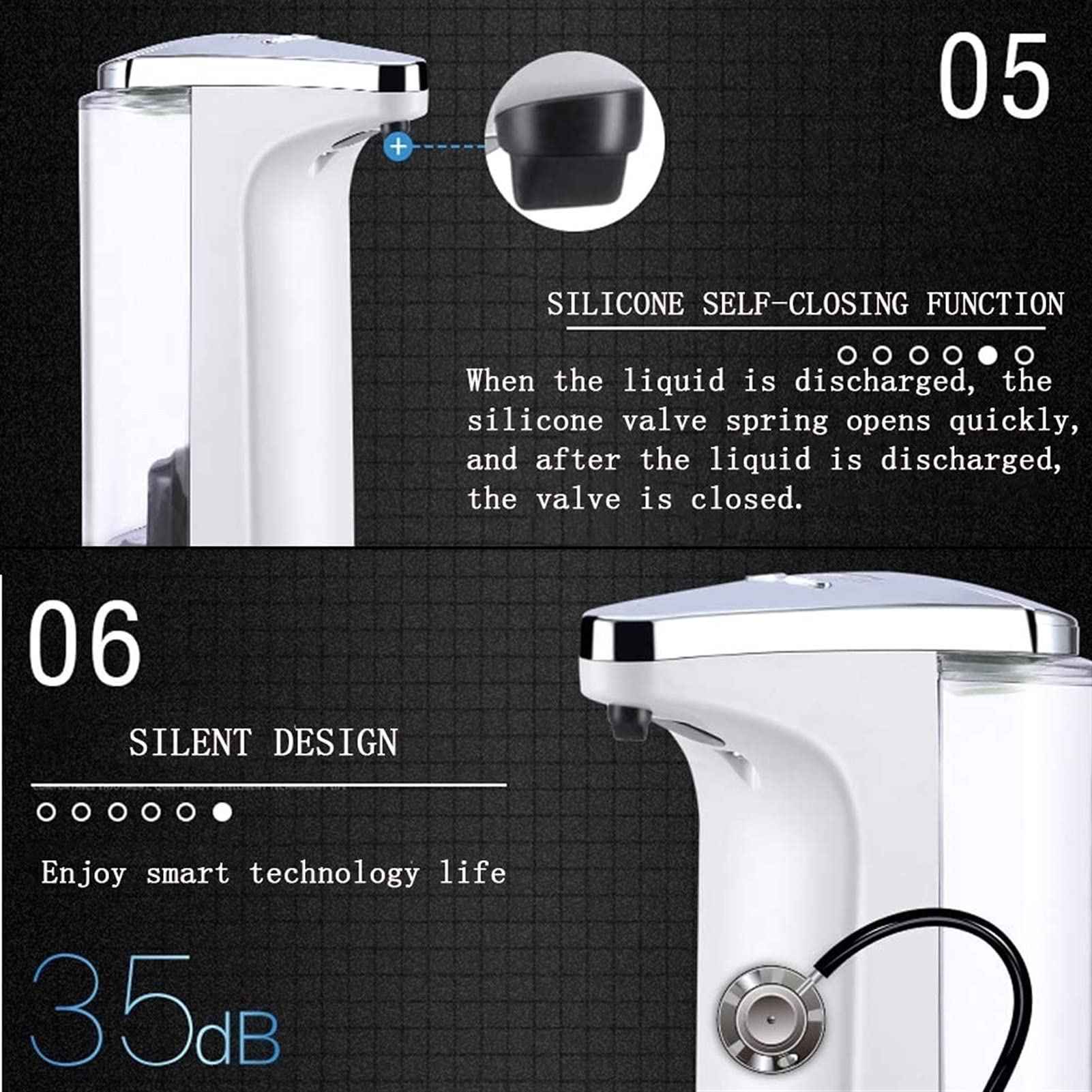 GeRRiT Dispenser di sapone automatico - Dispenser di sapone senza contatto con interruttori regolabili, IPX7 impermeabile 400 ml / 13,5 once, dispenser di liquido a mani libere, for cucina, bagno, uff
