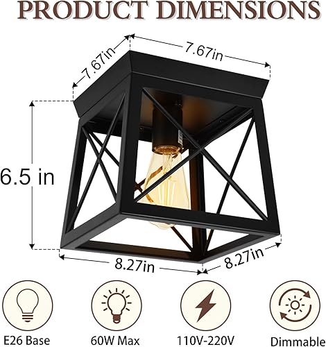 Miniatura 11 de 2-Light Farmhouse Flush Mount Ceiling Light Fixture with Bronze Wood Grain Vintage Industrial Ceiling Mount Cage Light for Closet Hallway Entryway